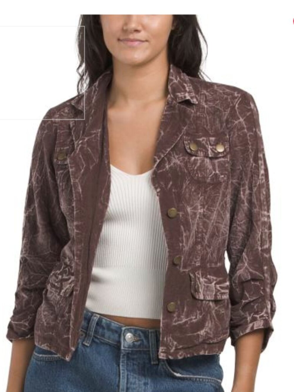 Cropped Washed-Texture Jacket in Mauve corduroy 100% cotton